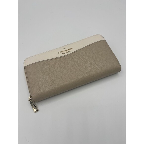 Kate Spade New York Leila Large Continental Leather Wallet Light Sand Zip Around - Picture 1 of 9